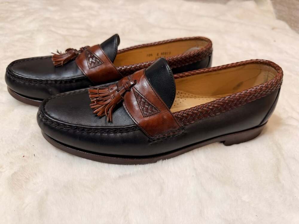 Allen Edmonds Maxfield Black Brown Leather Tassel Loafers Size 10.5